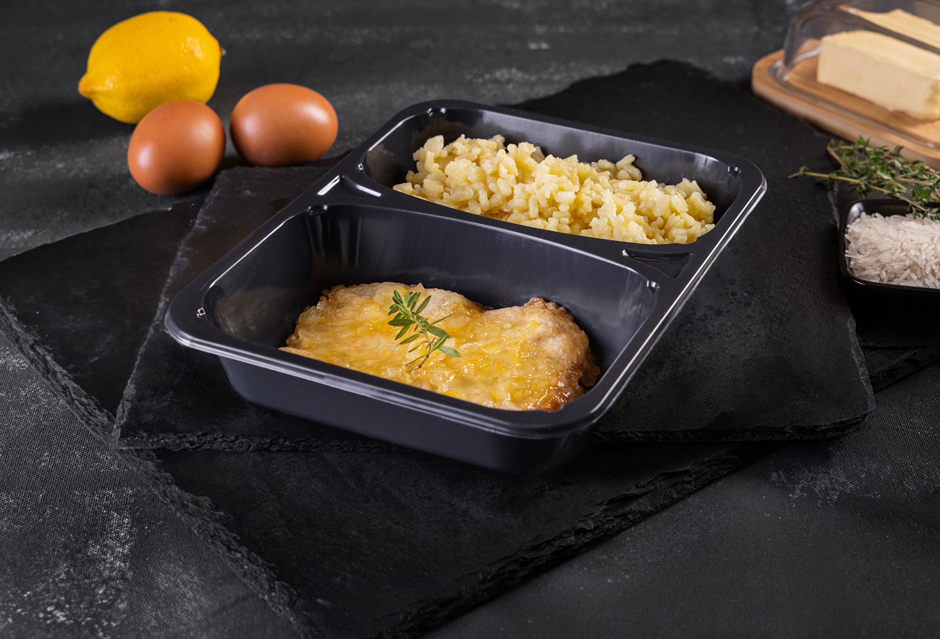 White fish fillet with lemon and saffron risotto
