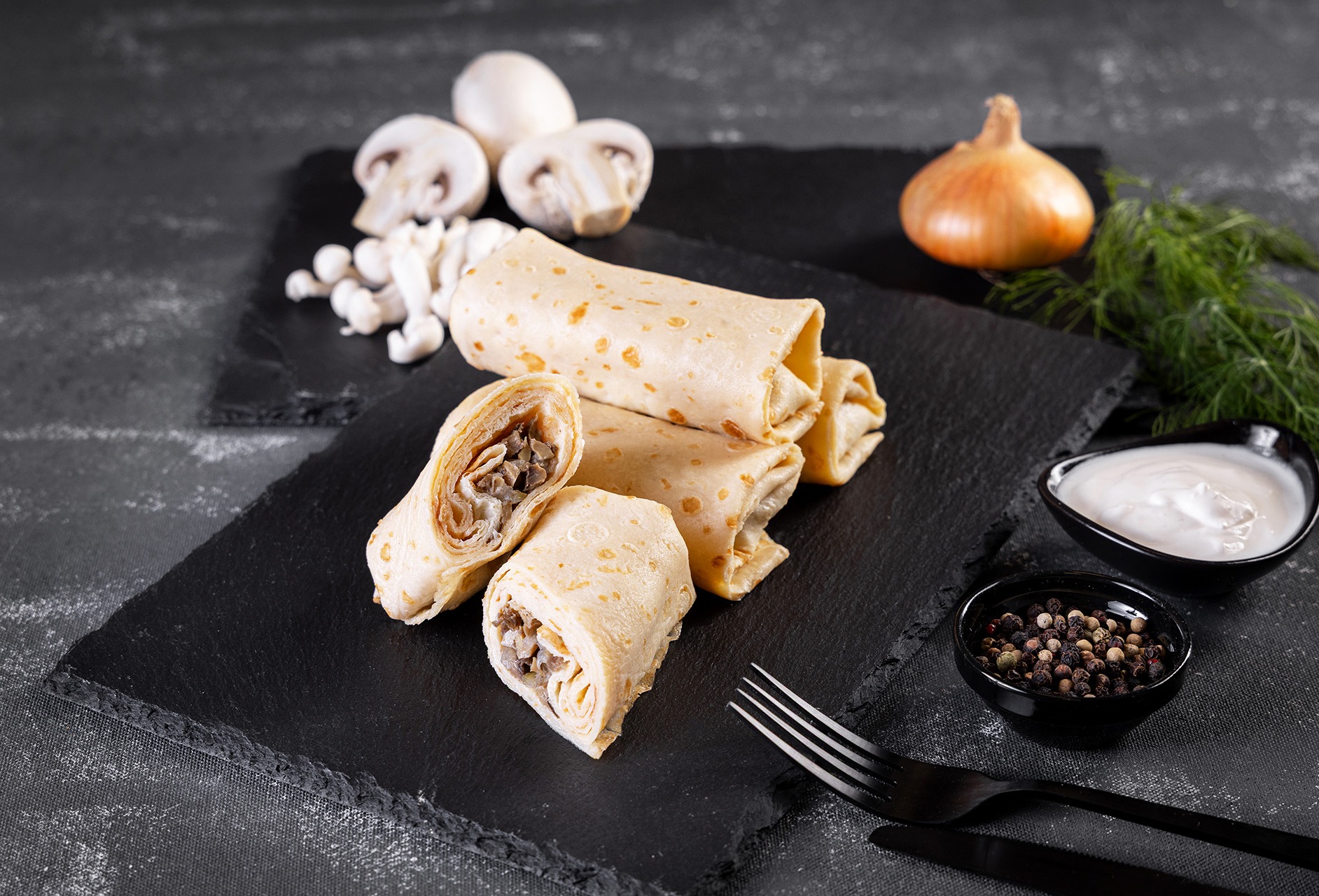 Pancakes with mushroom filling (4 pcs)